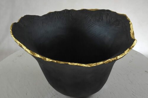 bronze bowl with gold leaf lip